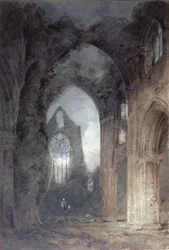 Tintern Abbey by Moonlight (pen og brunt blæk og wc på papir)
